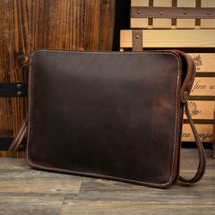 Cool Dark Brown Leather 11 inches Mens Courier Bag Casual Messenger Bags Clutch Postman Bags for Men - iwalletsmen