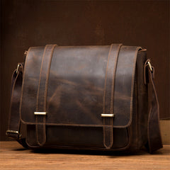 Cool Dark Brown Leather 11 inches Mens Small Messenger Bags Side Bag Brown Courier Bag for Men - iwalletsmen