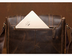 Cool Dark Brown Leather 11 inches Mens Small Messenger Bags Side Bag Brown Courier Bag for Men - iwalletsmen