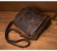 Cool Dark Brown Leather 11 inches Mens Small Messenger Bags Side Bag Brown Courier Bag for Men - iwalletsmen