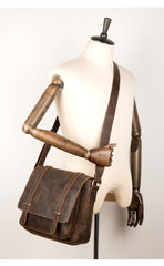 Cool Dark Brown Leather 11 inches Mens Small Messenger Bags Side Bag Brown Courier Bag for Men - iwalletsmen