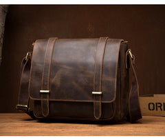 Cool Dark Brown Leather 11 inches Mens Small Messenger Bags Side Bag Brown Courier Bag for Men - iwalletsmen