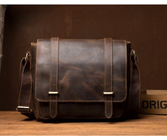 Cool Dark Brown Leather 11 inches Mens Small Messenger Bags Side Bag Brown Courier Bag for Men - iwalletsmen