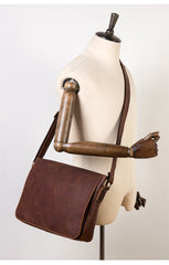 Dark Brown Leather 13 inches Mens Messenger Bags Courier Bags Postman Bag for Men - iwalletsmen