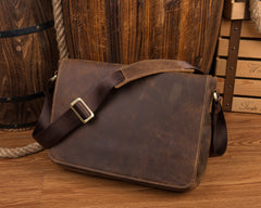 Dark Brown Leather 13 inches Mens Messenger Bags Courier Bags Postman Bag for Men - iwalletsmen
