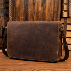 Dark Brown Leather 13 inches Mens Messenger Bags Courier Bags Postman Bag for Men - iwalletsmen