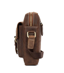 Casual Dark Brown Leather Mens Mini Vertical Messenger Bag Small Side Bags Postman Bag for Men - iwalletsmen