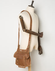 Dark Brown Leather 8 inches Mens Small Saddle Messenger Bags Shoulder Bags for Men - iwalletsmen