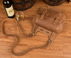 Dark Brown Leather 8 inches Mens Small Saddle Messenger Bags Shoulder Bags for Men - iwalletsmen