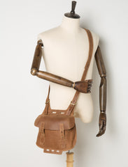 Dark Brown Leather 8 inches Mens Small Saddle Messenger Bags Shoulder Bags for Men - iwalletsmen