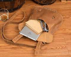 Dark Brown Leather 8 inches Mens Small Saddle Messenger Bags Shoulder Bags for Men - iwalletsmen