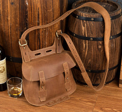 Dark Brown Leather 8 inches Mens Small Saddle Messenger Bags Shoulder Bags for Men - iwalletsmen