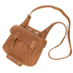 Dark Brown Leather 8 inches Mens Small Saddle Messenger Bags Shoulder Bags for Men - iwalletsmen