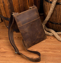 Cool Brown Leather 8 inches Mens Small Vertical Messenger Bags Brown Courier Bag for Men - iwalletsmen