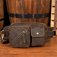 Cool Brown Leather Fanny Pack Mens Waist Bags Hip Pack Belt Bags Bumbags for Men - iwalletsmen