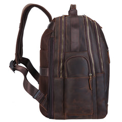 Dark Brown Leather Men's 17-inch Huge Computer Backpack Large Travel Backpack Large College Backpack For Men - iwalletsmen