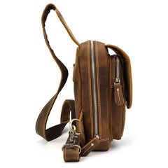 Leather Men's 8 inches Brown Sling Bag Chest Bag Dark Brown One Shoulder Backpack For Men - iwalletsmen