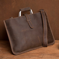 Cool Dark Brown Leather Mens 12 inches Briefcase Laptop Bag Business Side Bags Work Bag for Men - iwalletsmen