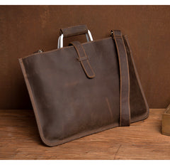 Cool Dark Brown Leather Mens 12 inches Briefcase Laptop Bag Business Side Bags Work Bag for Men - iwalletsmen
