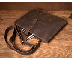 Cool Dark Brown Leather Mens 12 inches Briefcase Laptop Bag Business Side Bags Work Bag for Men - iwalletsmen