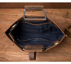 Cool Dark Brown Leather Mens 12 inches Briefcase Laptop Bag Business Side Bags Work Bag for Men - iwalletsmen