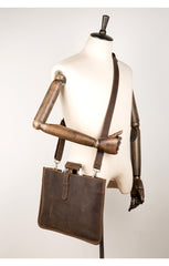 Cool Dark Brown Leather Mens 12 inches Briefcase Laptop Bag Business Side Bags Work Bag for Men - iwalletsmen