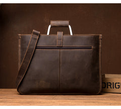 Cool Dark Brown Leather Mens 12 inches Briefcase Laptop Bag Business Side Bags Work Bag for Men - iwalletsmen