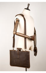 Cool Dark Brown Leather Mens 12 inches Briefcase Laptop Bag Business Side Bags Work Bag for Men - iwalletsmen