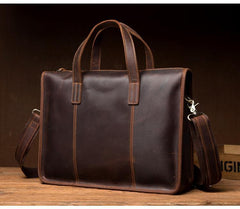Vintage Dark Brown Leather Mens 12 inches Briefcase Laptop Side Bag Business Bags Work Bags for Men - iwalletsmen