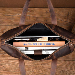 Vintage Dark Brown Leather Mens 12 inches Briefcase Laptop Side Bag Business Bags Work Bags for Men - iwalletsmen