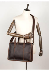 Vintage Dark Brown Leather Mens 12 inches Briefcase Laptop Side Bag Business Bags Work Bags for Men - iwalletsmen