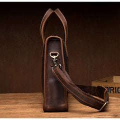Vintage Dark Brown Leather Mens 12 inches Briefcase Laptop Side Bag Business Bags Work Bags for Men - iwalletsmen