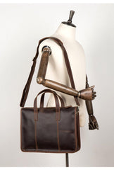 Vintage Dark Brown Leather Mens 12 inches Briefcase Laptop Side Bag Business Bags Work Bags for Men - iwalletsmen