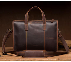 Vintage Dark Brown Leather Mens 12 inches Briefcase Laptop Side Bag Business Bags Work Bags for Men - iwalletsmen