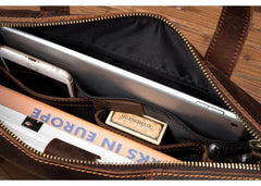 Vintage Dark Brown Leather Mens 12 inches Briefcase Laptop Side Bag Business Bags Work Bags for Men - iwalletsmen