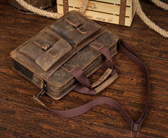 Leather Mens 13 inches Briefcase Dark Brown Laptop Bags Business Bags Work Bags for Men - iwalletsmen
