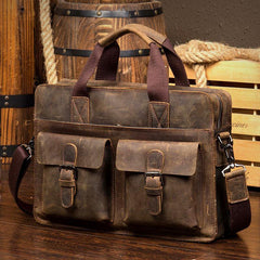 Leather Mens 13 inches Briefcase Dark Brown Laptop Bags Business Bags Work Bags for Men - iwalletsmen