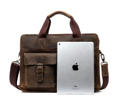 Leather Mens 13 inches Briefcase Dark Brown Laptop Bags Business Bags Work Bags for Men - iwalletsmen