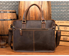 Vintage Brown Leather Mens 14 inches Briefcase Laptop Briefcase Business Bags Work Bags for Men - iwalletsmen