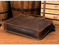 Vintage Brown Leather Mens 14 inches Briefcase Laptop Briefcase Business Bags Work Bags for Men - iwalletsmen