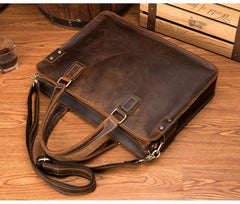 Vintage Brown Leather Mens 14 inches Briefcase Laptop Briefcase Business Bags Work Bags for Men - iwalletsmen