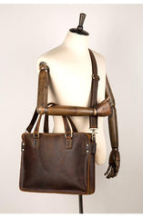 Vintage Brown Leather Mens 14 inches Briefcase Laptop Briefcase Business Bags Work Bags for Men - iwalletsmen
