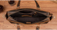 Vintage Brown Leather Mens 14 inches Briefcase Laptop Briefcase Business Bags Work Bags for Men - iwalletsmen