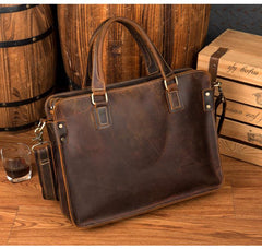 Vintage Brown Leather Mens 14 inches Briefcase Laptop Briefcase Business Bags Work Bags for Men - iwalletsmen