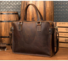 Vintage Brown Leather Mens 14 inches Briefcase Laptop Briefcase Business Bags Work Bags for Men - iwalletsmen