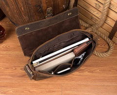 Cool Dark Brown Leather Mens 14 inches Briefcase Laptop Bags Business Side Bag Work Bag for Men - iwalletsmen