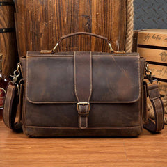 Cool Dark Brown Leather Mens 14 inches Briefcase Laptop Bags Business Side Bag Work Bag for Men - iwalletsmen