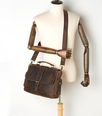 Cool Dark Brown Leather Mens 14 inches Briefcase Laptop Bags Business Side Bag Work Bag for Men - iwalletsmen