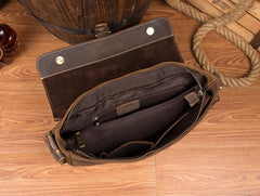 Cool Dark Brown Leather Mens 14 inches Briefcase Laptop Bags Business Side Bag Work Bag for Men - iwalletsmen