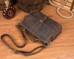 Cool Dark Brown Leather Mens 14 inches Briefcase Laptop Bags Business Side Bag Work Bag for Men - iwalletsmen